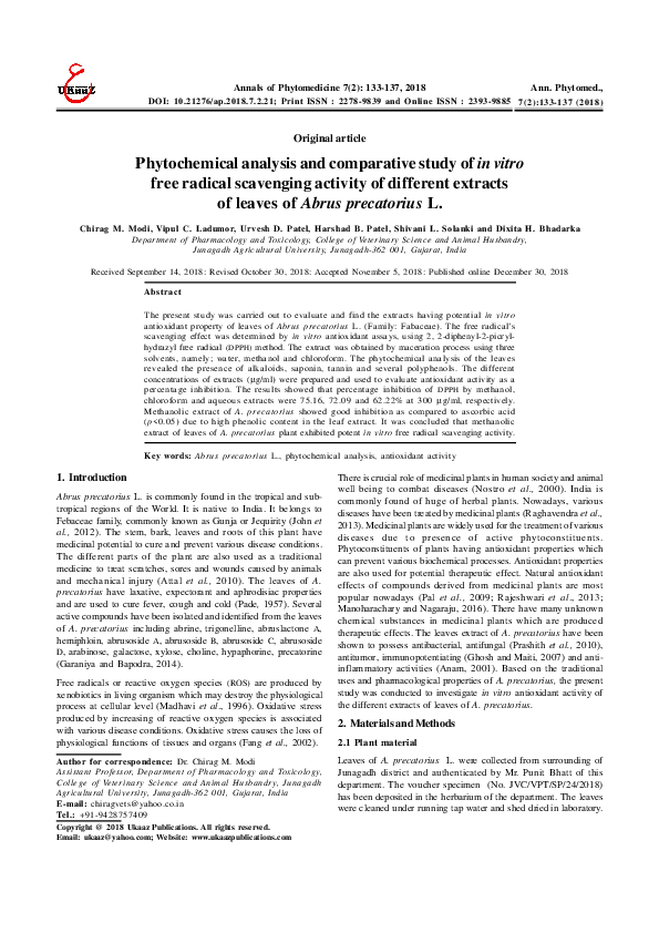 (PDF) Phytochemical analysis and comparative study of in vitro free ...
