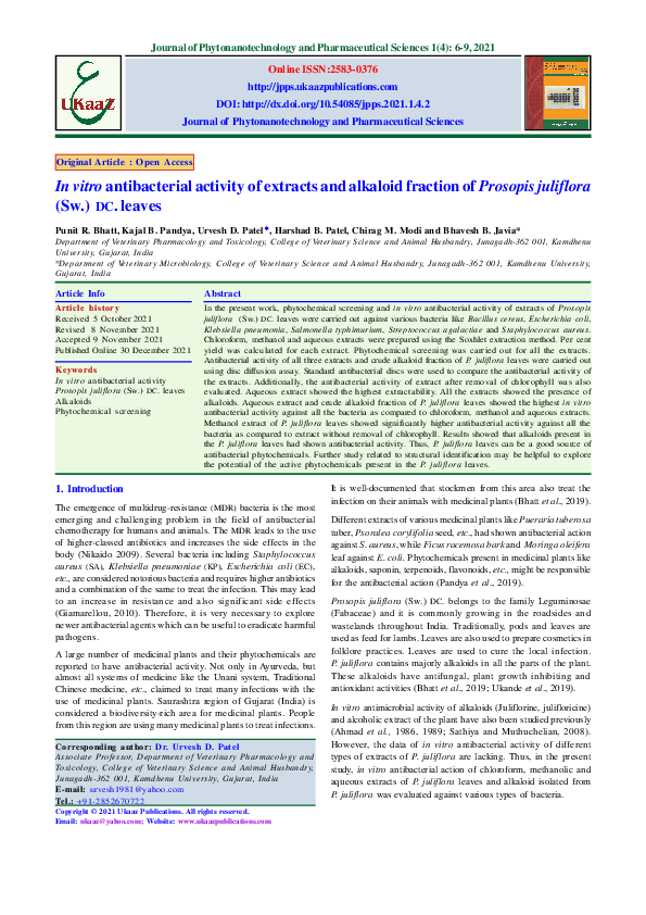 (PDF) In vitro antibacterial activity of extracts and alkaloid fraction ...