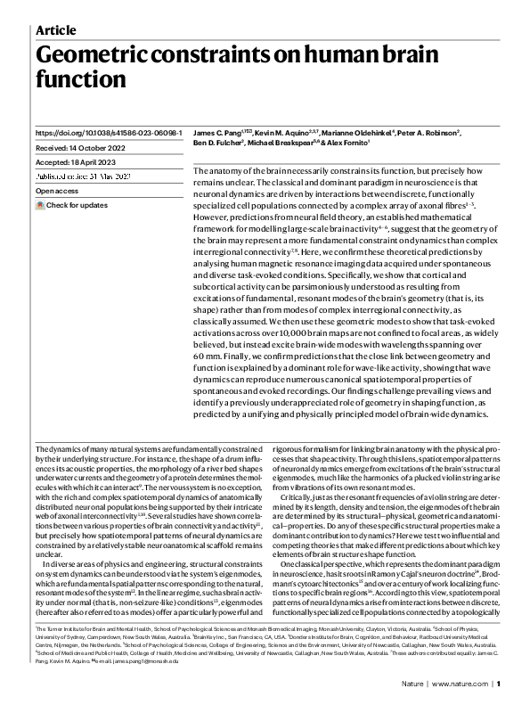 (PDF) Geometric constraints on human brain function