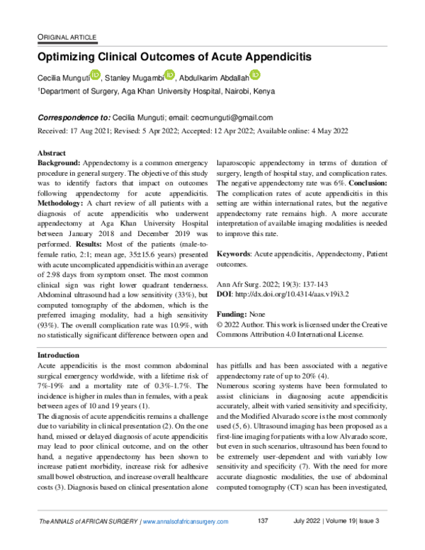 (PDF) Optimizing Clinical Outcomes of Acute Appendicitis
