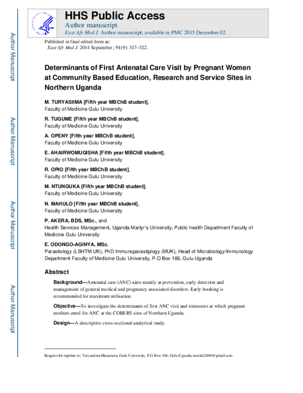 (PDF) Determinants of First Antenatal Care Visit by Pregnant Women at ...