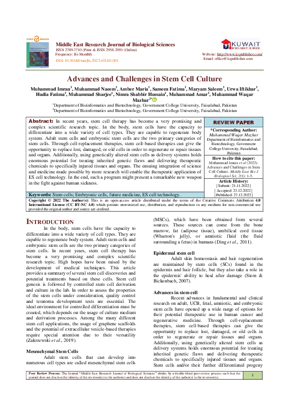 (PDF) Advances and Challenges in Stem Cell Culture