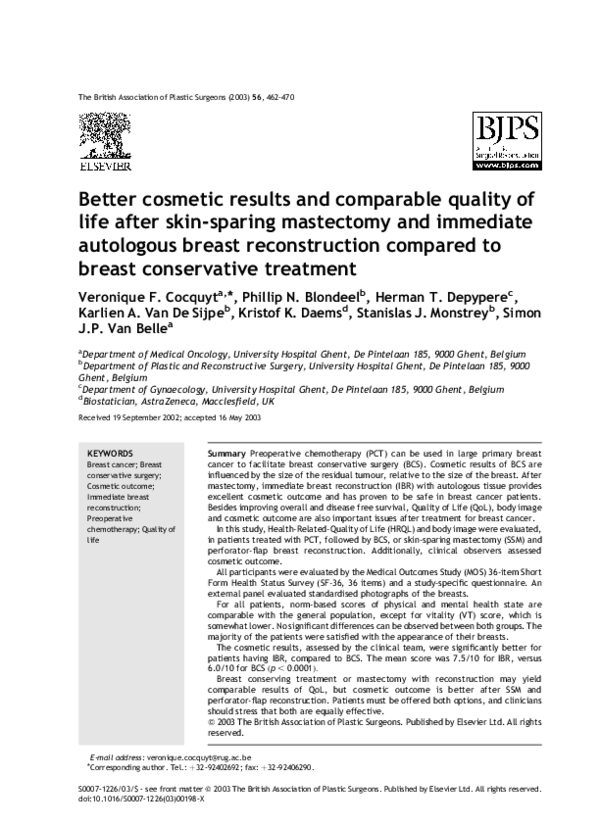(PDF) Better cosmetic results and comparable Quality of Life after skin ...