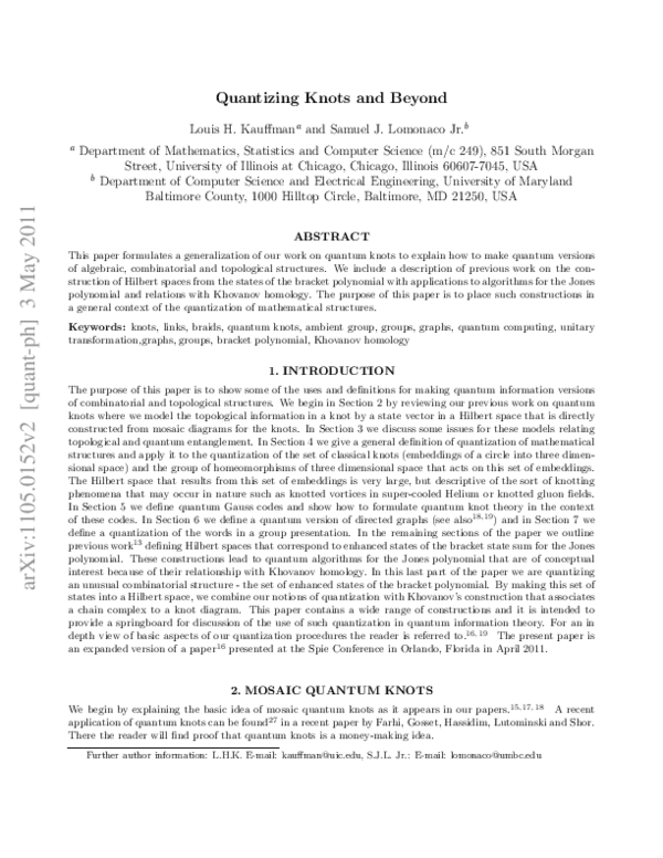 (PDF) Quantizing Knots and Beyond