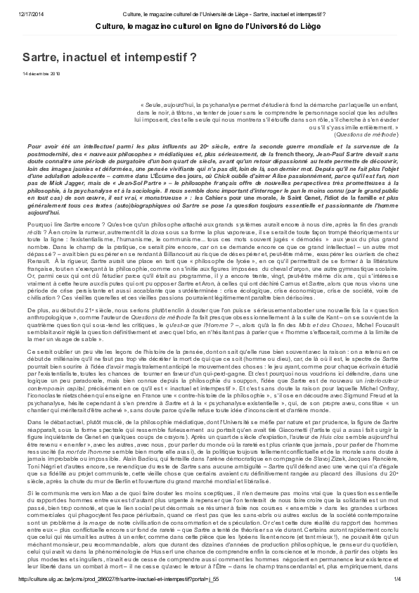 (PDF) Sartre, inactuel et intempestif
