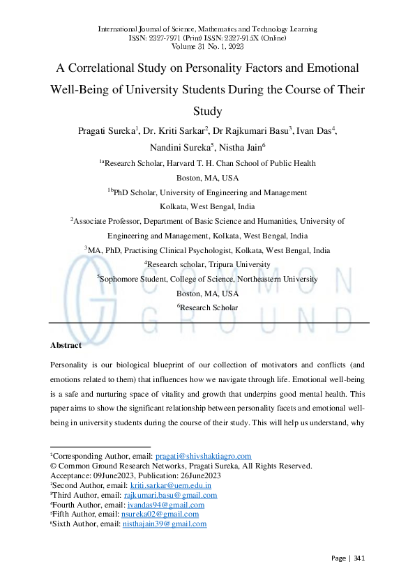 (PDF) A Correlational Study on Personality Factors and Emotional Well ...