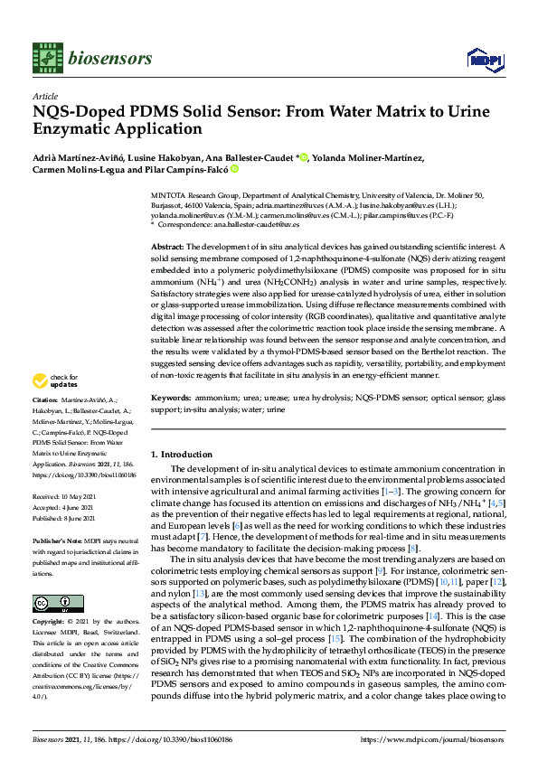 (PDF) NQS-Doped PDMS Solid Sensor: From Water Matrix to Urine Enzymatic ...