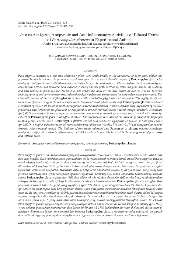 (PDF) In vivo Analgesic, Antipyretic and Anti-inflammatory Activities ...