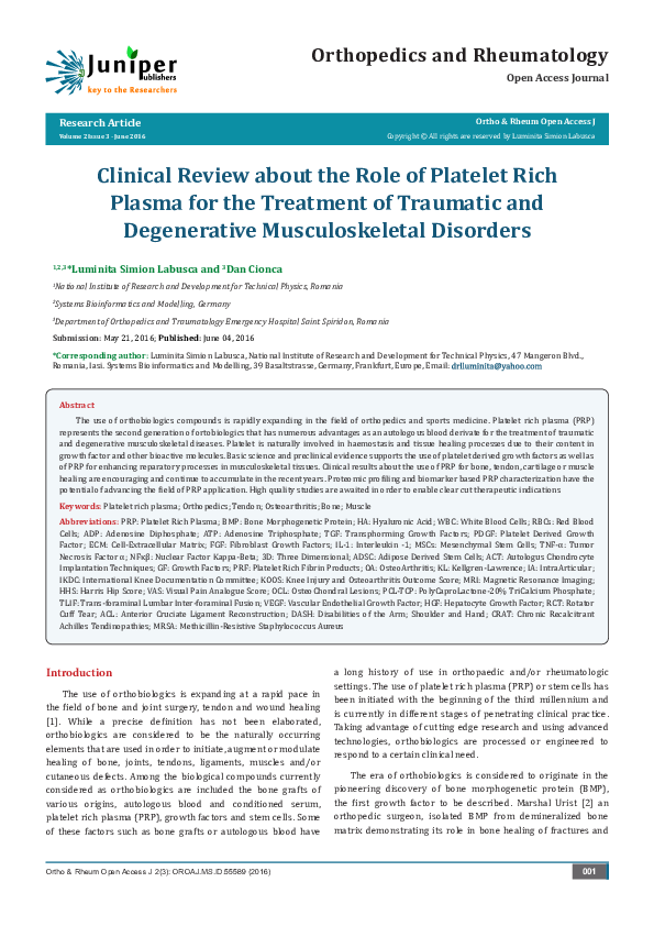 (PDF) Clinical Review about the Role of Platelet Rich Plasma for the ...