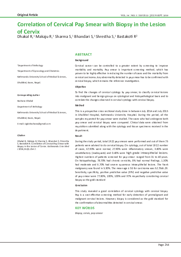 (PDF) Correlation of Cervical Pap Smear with Biopsy in the Lesion of Cervix