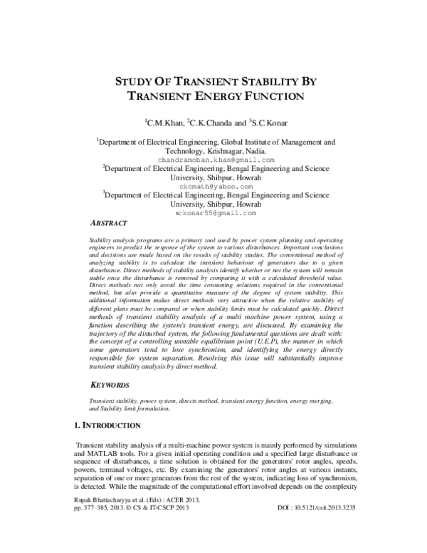 (PDF) Study Of Transient Stability By Transient Energy Function