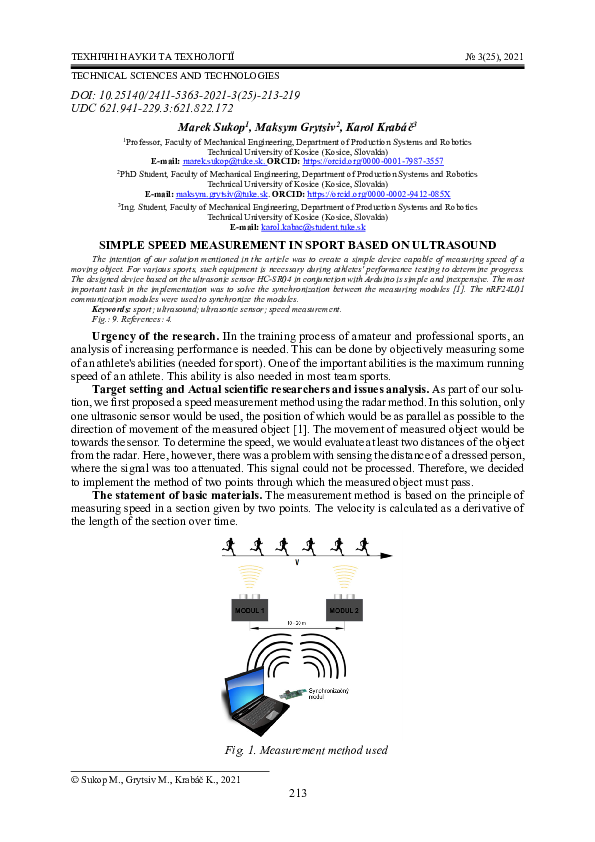 (PDF) Simple Speed Measurement in Sport Based on Ultrasound