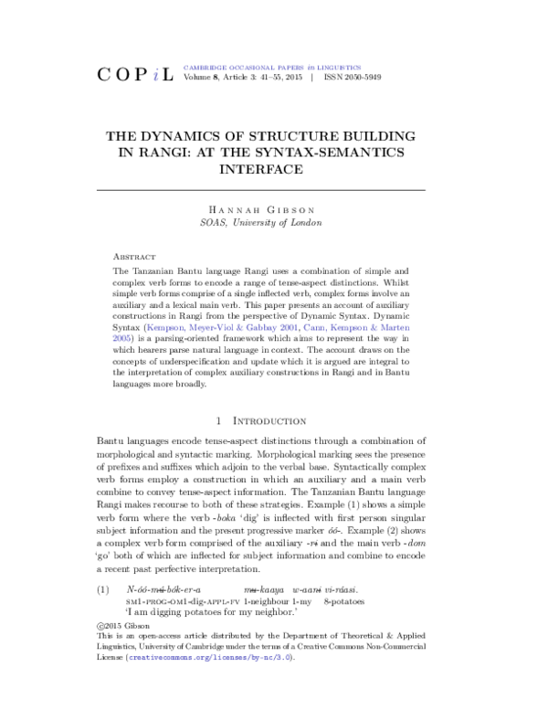 (PDF) The dynamics of structure building in Rangi: At the Syntax ...