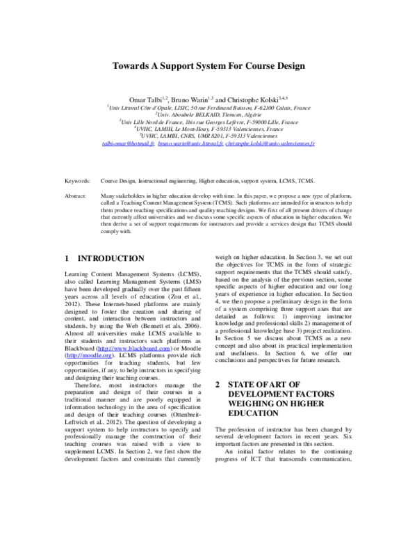 (PDF) Towards a Support System for Course Design