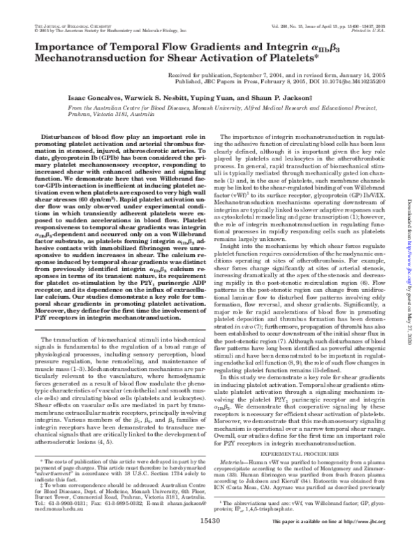 (PDF) Importance of Temporal Flow Gradients and Integrin αIIbβ3 ...