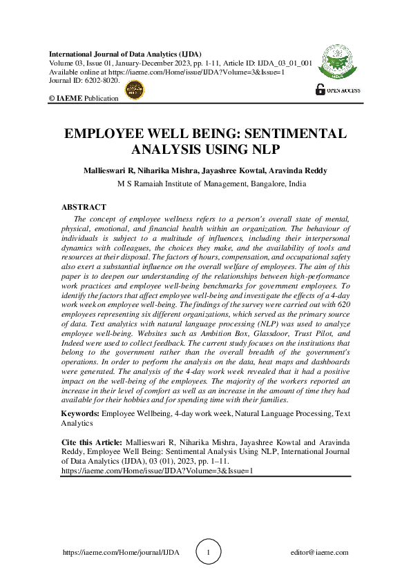(PDF) EMPLOYEE WELL BEING: SENTIMENTAL ANALYSIS USING NLP