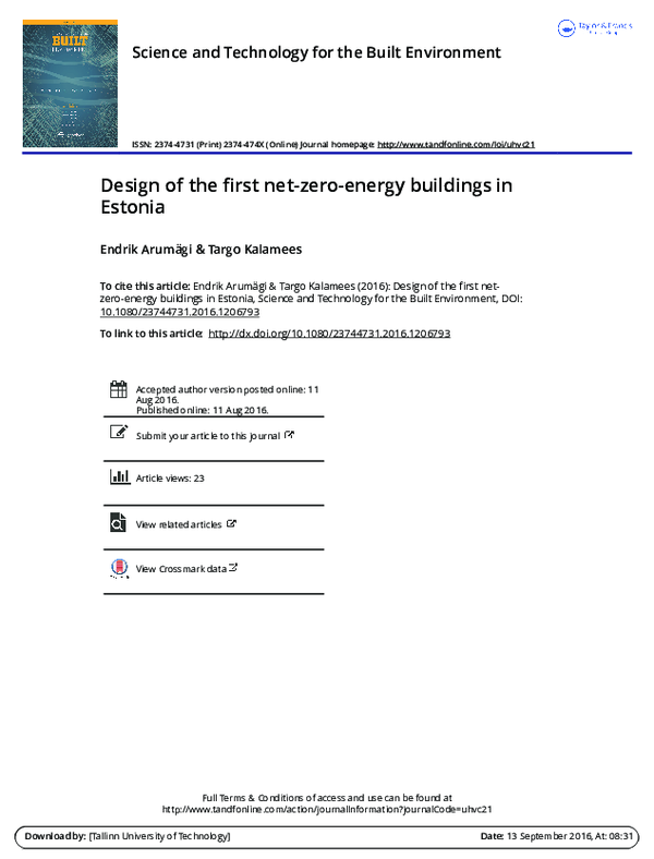 (PDF) Design of the first net-zero energy buildings in Estonia