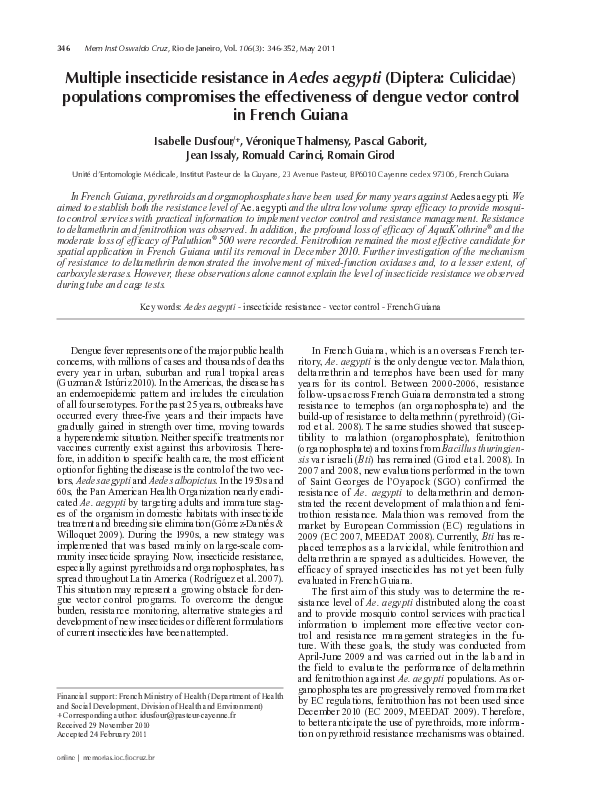 (PDF) Multiple insecticide resistance in Aedes aegypti (Diptera ...