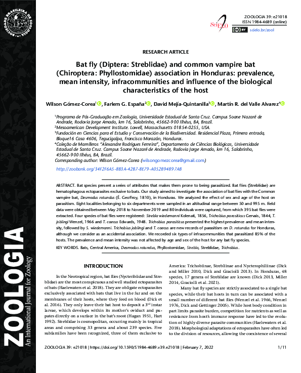 (PDF) Bat fly (Diptera: Streblidae) and common vampire bat (Chiroptera ...