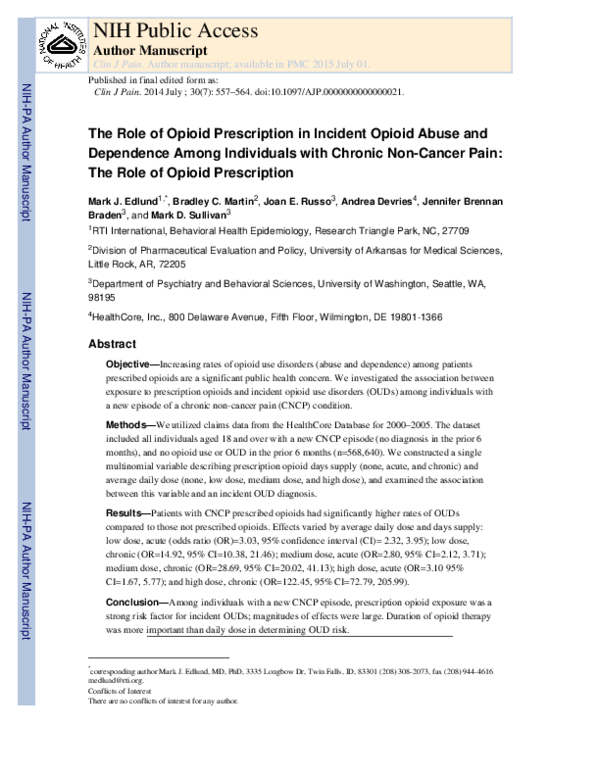 (PDF) The Role of Opioid Prescription in Incident Opioid Abuse and ...