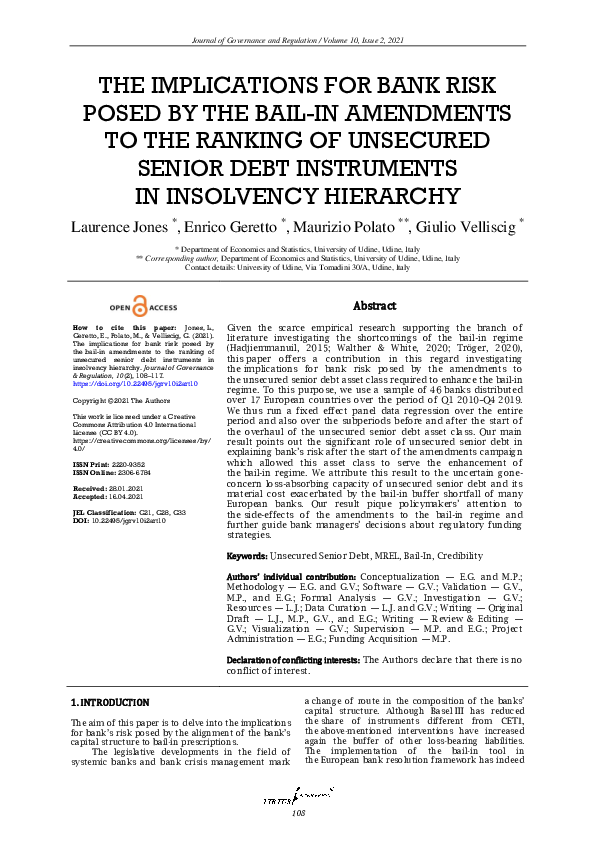 (PDF) The implications for bank risk posed by the bail-in amendments to ...