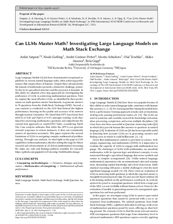 (PDF) Can LLMs Master Math? Investigating Large Language Models on Math ...