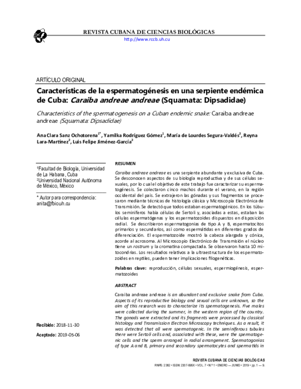 (PDF) Características de la espermatogénesis en una serpiente endémica ...