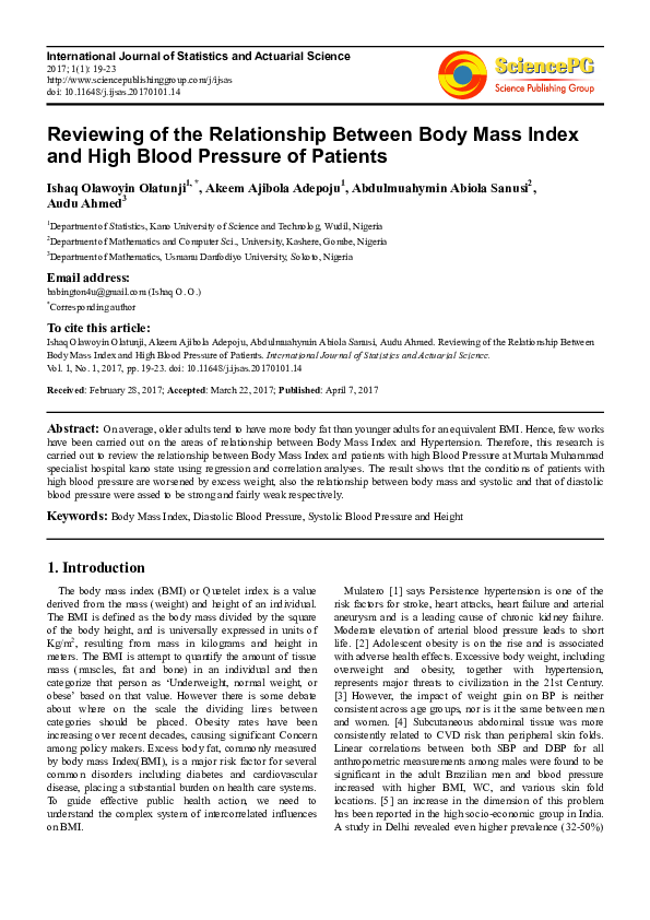 (PDF) Reviewing of the Relationship Between Body Mass Index and High ...