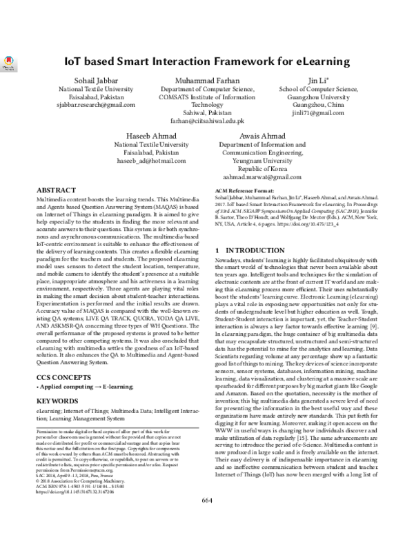 (PDF) IoT based Smart Interaction Framework for eLearning