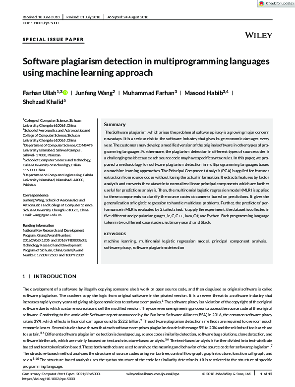 (PDF) Software plagiarism detection in multiprogramming languages using ...