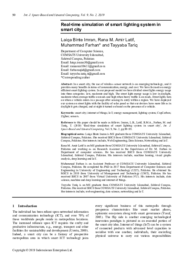 (PDF) Real-time simulation of smart lighting system in smart city