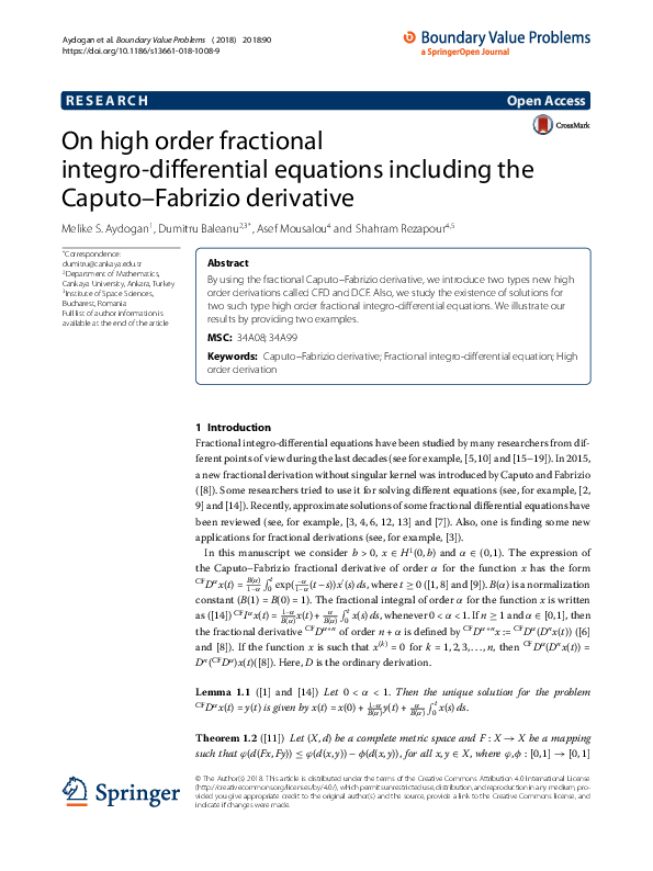 (PDF) On high order fractional integro-differential equations including ...