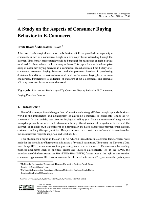 (PDF) A Study on the Aspects of Consumer Buying Behavior in E-Commerce