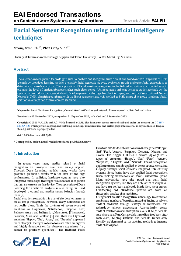 (PDF) Facial Sentiment Recognition using artificial intelligence techniques