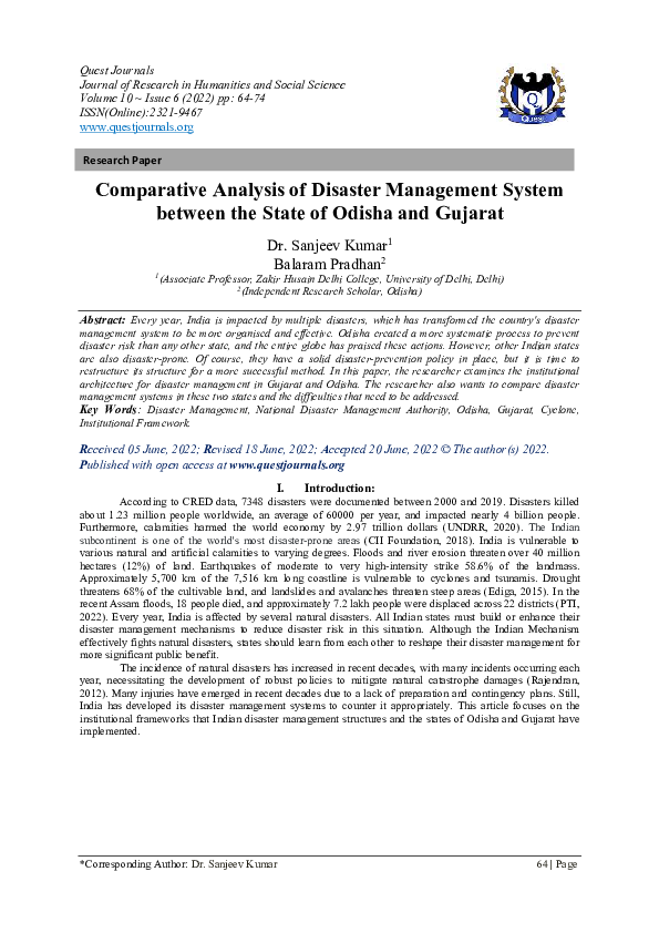 (PDF) Comparative Analysis of Disaster Management System between the ...