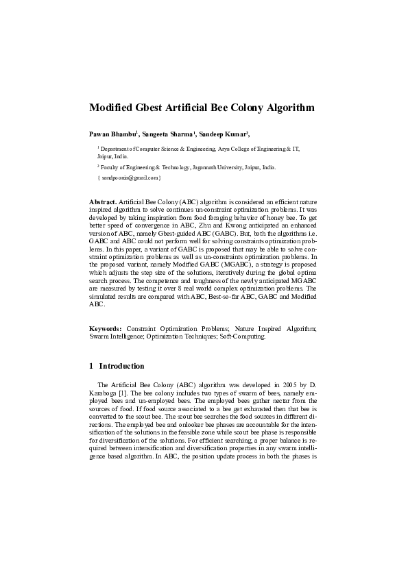 (PDF) Modified Gbest Artificial Bee Colony Algorithm
