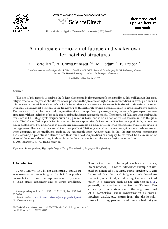 (PDF) A multiscale approach of fatigue and shakedown for notched ...