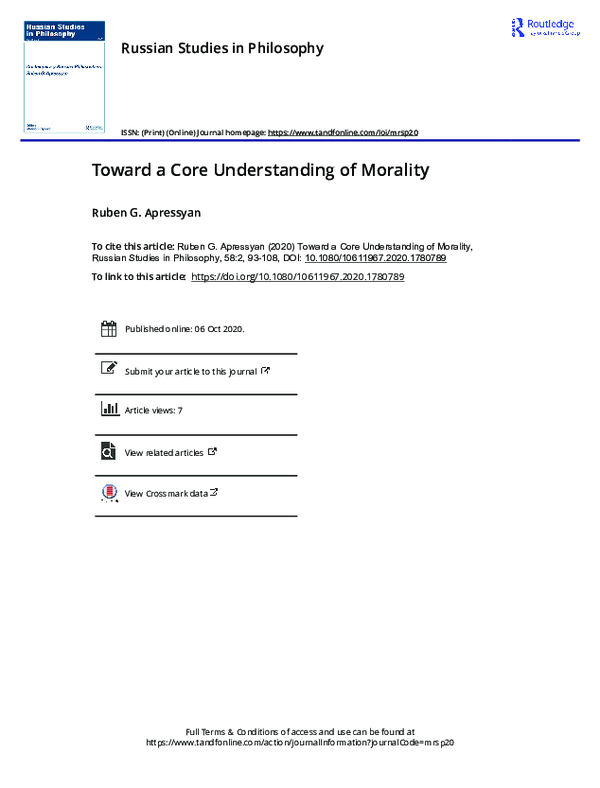 (PDF) Toward a Core Understanding of Morality