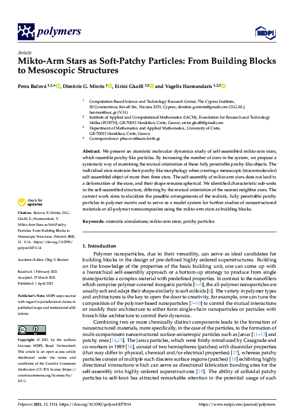 (PDF) Mikto-Arm Stars as Soft-Patchy Particles: From Building Blocks to ...