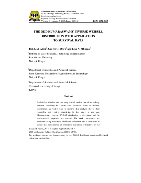 (PDF) The Odd Kumaraswamy Inverse Weibull Distribution with Application ...