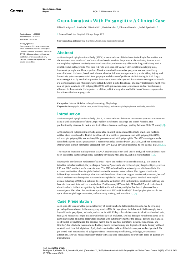 (PDF) Granulomatosis With Polyangiitis: A Clinical Case