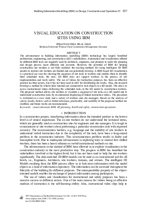(PDF) Visual Education on Construction Sites Using Bim