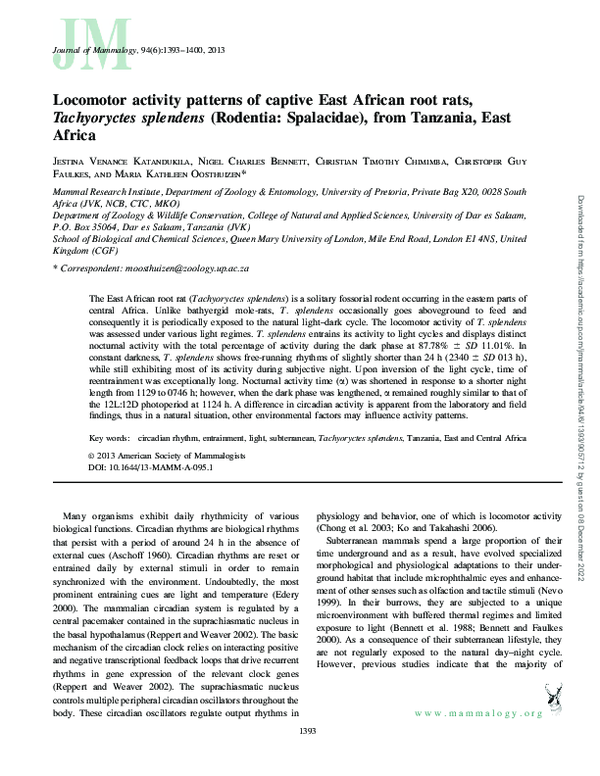 (PDF) Locomotor activity patterns of captive East African root rats ...
