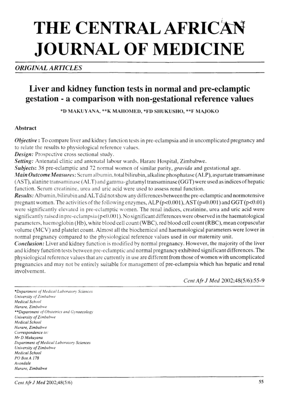 (PDF) Liver and kidney function tests in normal and pre-eclamptic ...