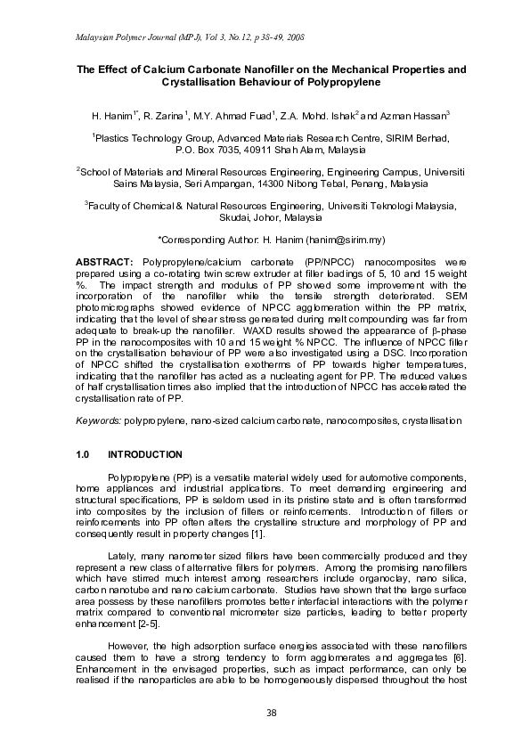(PDF) The effect of calcium carbonate nanofiller on the mechanical ...