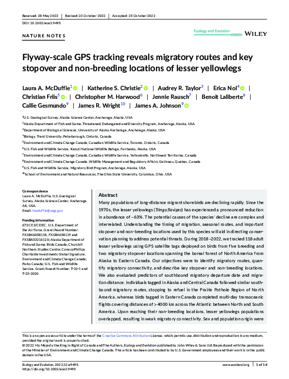 (PDF) Flyway‐scale GPS tracking reveals migratory routes and key ...