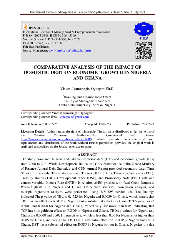 (PDF) Comparative Analysis of the Impact of Domestic Debt on Economic ...