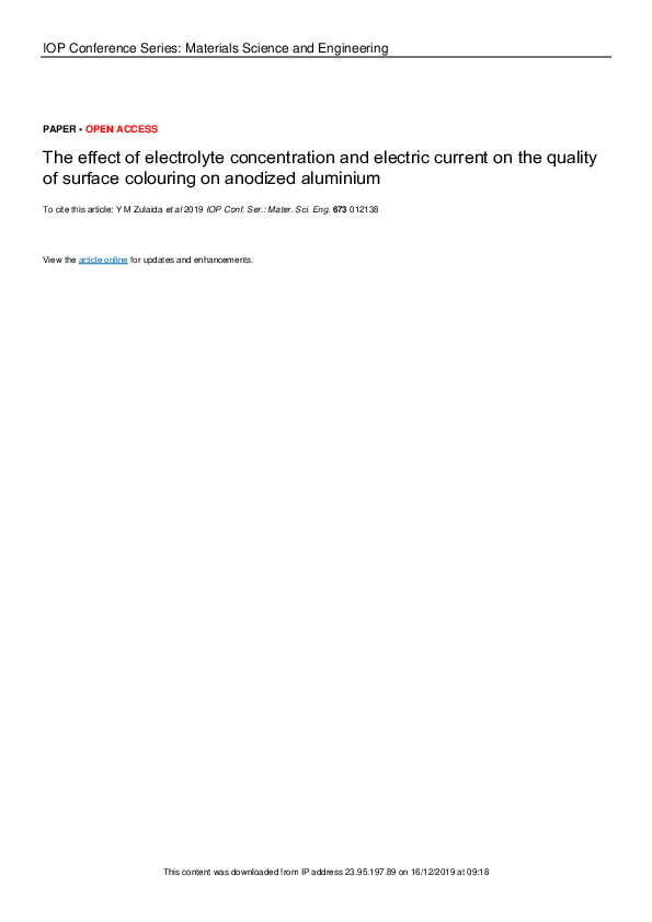 (PDF) The effect of electrolyte concentration and electric current on ...