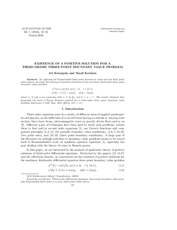 (PDF) Existence of a Positive Solution for a Third-Order Three Point ...