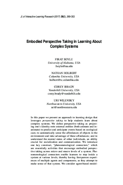 (PDF) Embodied perspective taking in learning about complex systems